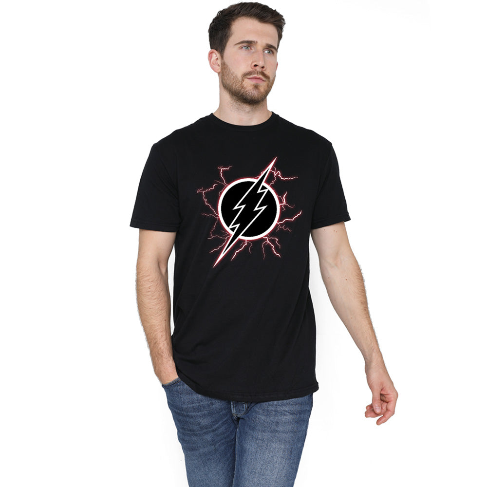 Black - Side - The Flash Mens Lightning Logo T-Shirt