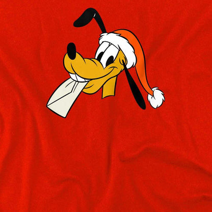Red - Side - Disney Childrens-Kids Pluto Santa Hat Christmas T-Shirt