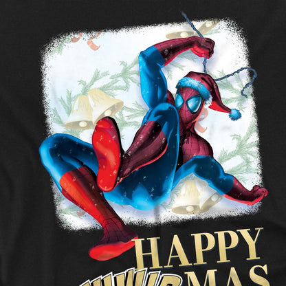 Black - Pack Shot - Spider-Man Unisex Adult Happy Thwipmas Christmas Window T-Shirt