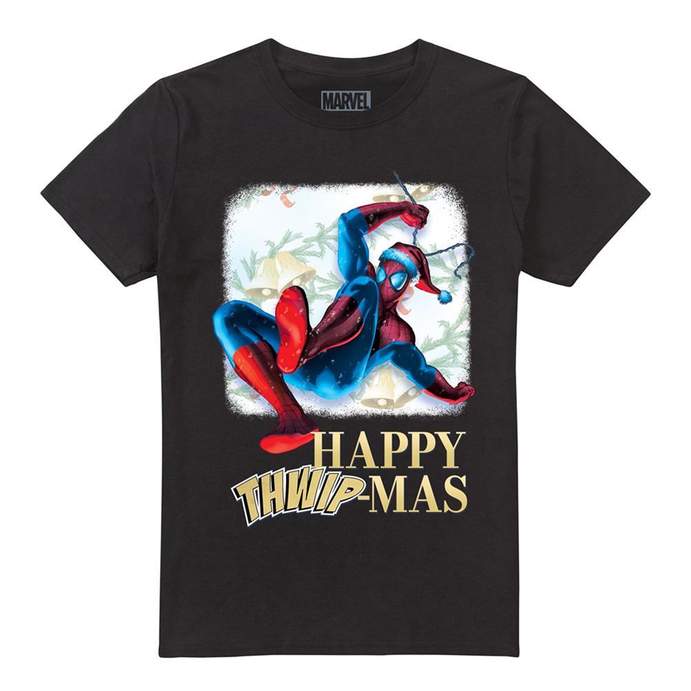 Black - Front - Spider-Man Unisex Adult Happy Thwipmas Christmas Window T-Shirt