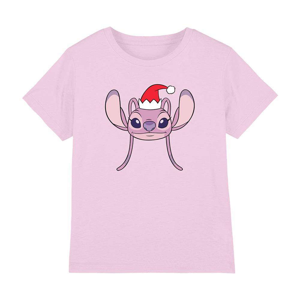 Pink - Front - Lilo & Stitch Childrens-Kids Angel Santa Hat Christmas T-Shirt