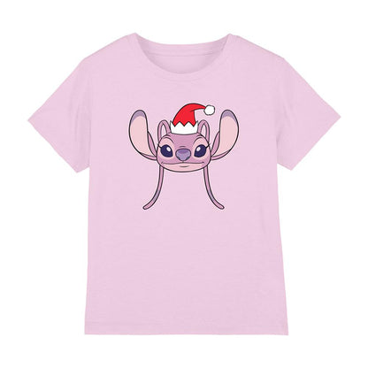 Pink - Front - Lilo & Stitch Childrens-Kids Angel Santa Hat Christmas T-Shirt