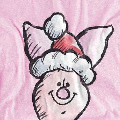 Pink - Side - Disney Childrens-Kids Piglet Santa Hat Christmas T-Shirt