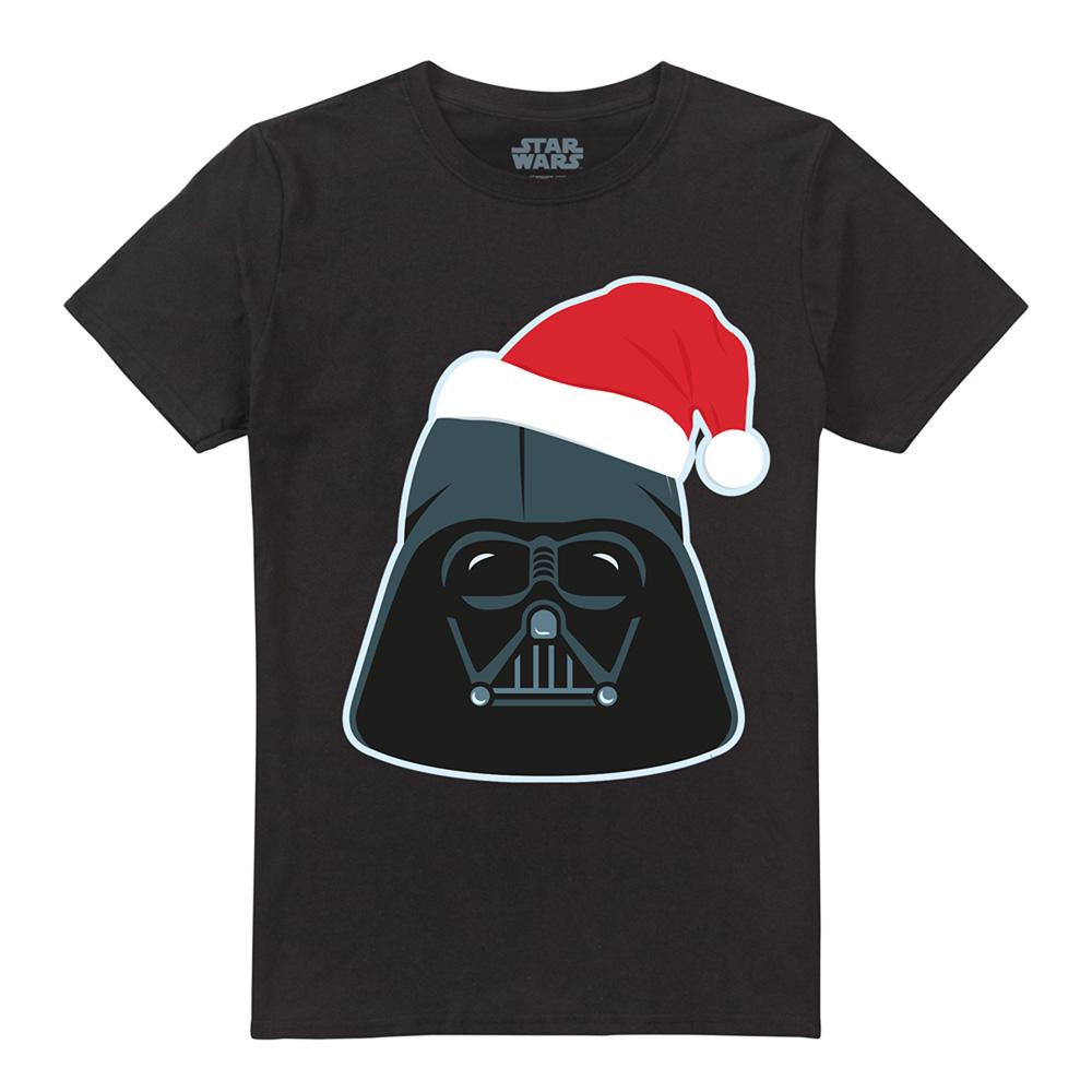 Black - Front - Star Wars Unisex Adult Darth Vader Santa Hat Christmas T-Shirt