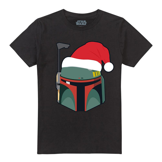 Black - Front - Star Wars Unisex Adult Boba Fett Santa Hat Christmas T-Shirt