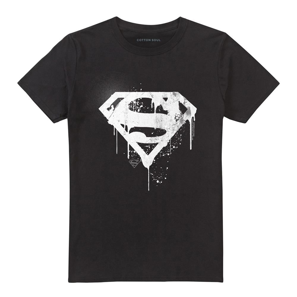 Black - Front - Superman Unisex Adult Graffiti Logo T-Shirt