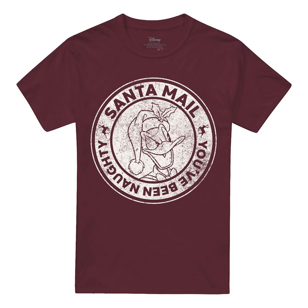 Burgundy - Front - Donald Duck Unisex Adult Naughty List Vintage Christmas T-Shirt