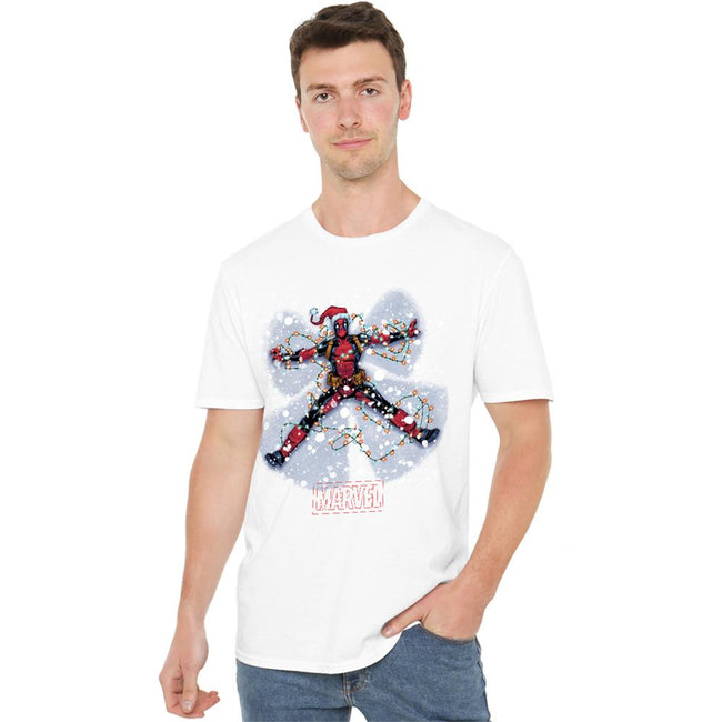 White - Lifestyle - Deadpool Unisex Adult Snow Angels Christmas T-Shirt