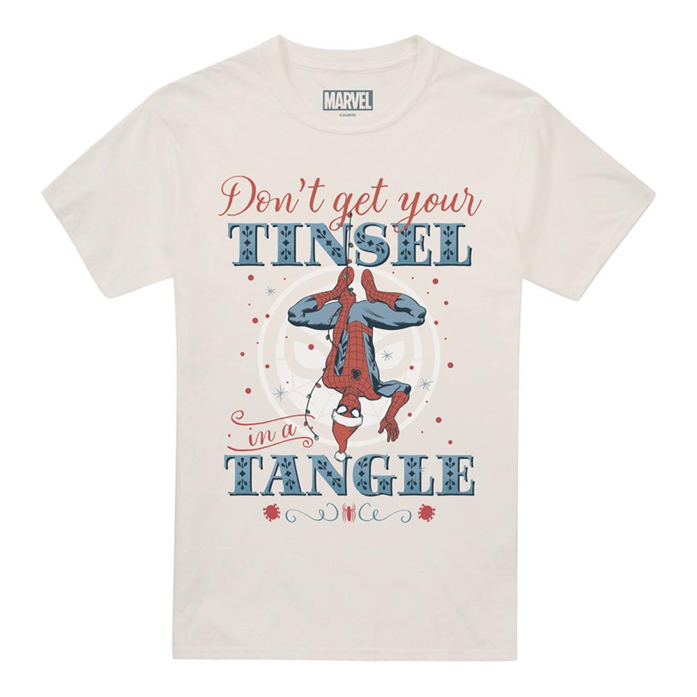 Natural - Front - Spider-Man Unisex Adult Don´t Get Your Tinsel In A Tangle Retro Christmas T-Shirt