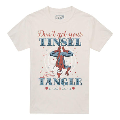 Natural - Front - Spider-Man Unisex Adult Don´t Get Your Tinsel In A Tangle Retro Christmas T-Shirt