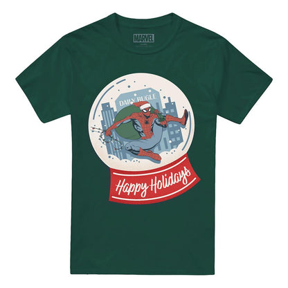 Hunter Green - Front - Spider-Man Unisex Adult New York Happy Holidays Retro Christmas T-Shirt