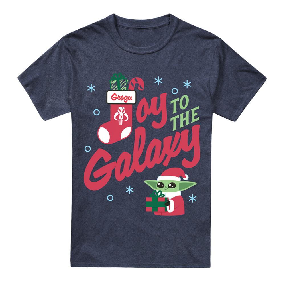 Navy - Front - Star Wars: The Mandalorian Unisex Adult Joy To The Galaxy Grogu Polycotton T-Shirt
