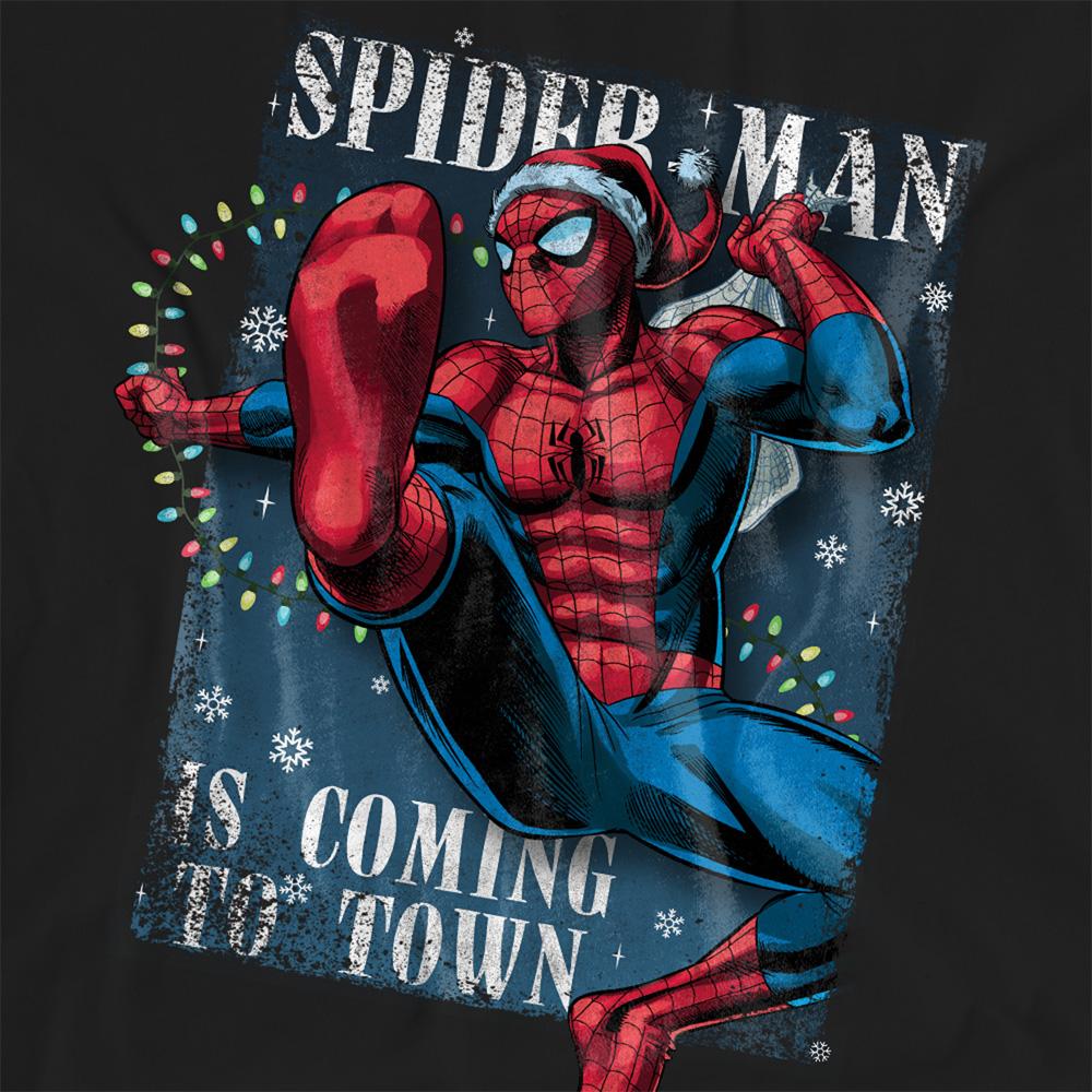 Black - Side - Spider-Man Womens-Ladies Is Coming To Town Christmas T-Shirt