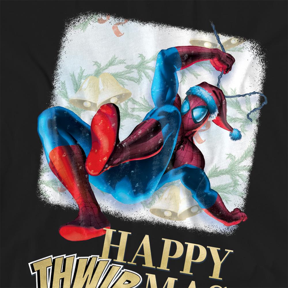 Black - Side - Spider-Man Womens-Ladies Happy Thwipmas Window Christmas T-Shirt
