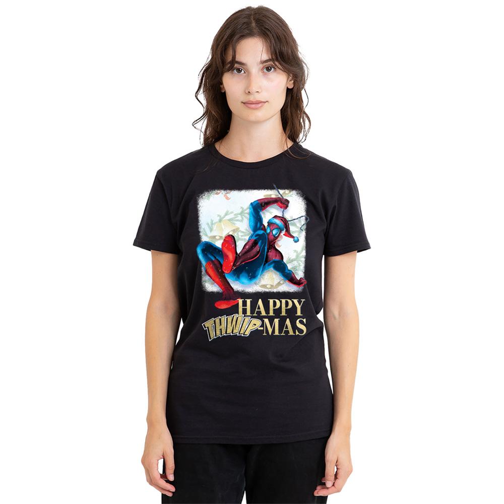 Black - Lifestyle - Spider-Man Womens-Ladies Happy Thwipmas Window Christmas T-Shirt