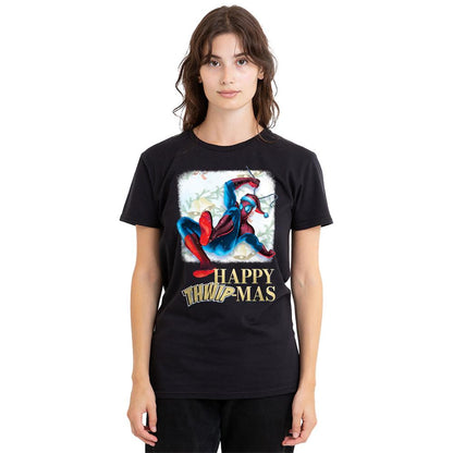 Black - Lifestyle - Spider-Man Womens-Ladies Happy Thwipmas Window Christmas T-Shirt