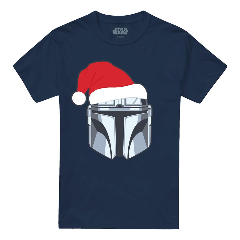 Navy - Front - Star Wars The Mandalorian Unisex Adult Mando Christmas T-Shirt