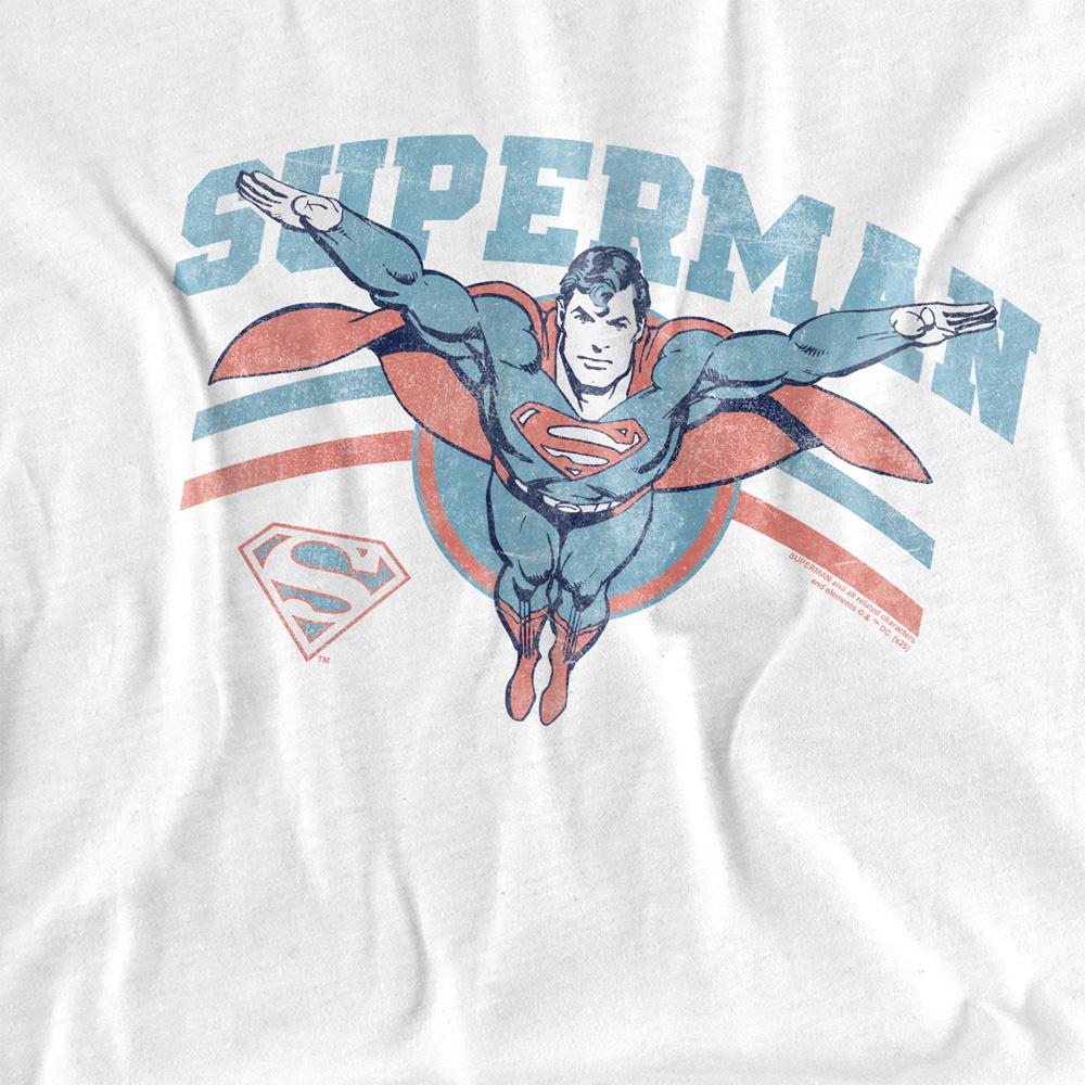 White - Side - Superman Unisex Adult Flying Stripes T-Shirt