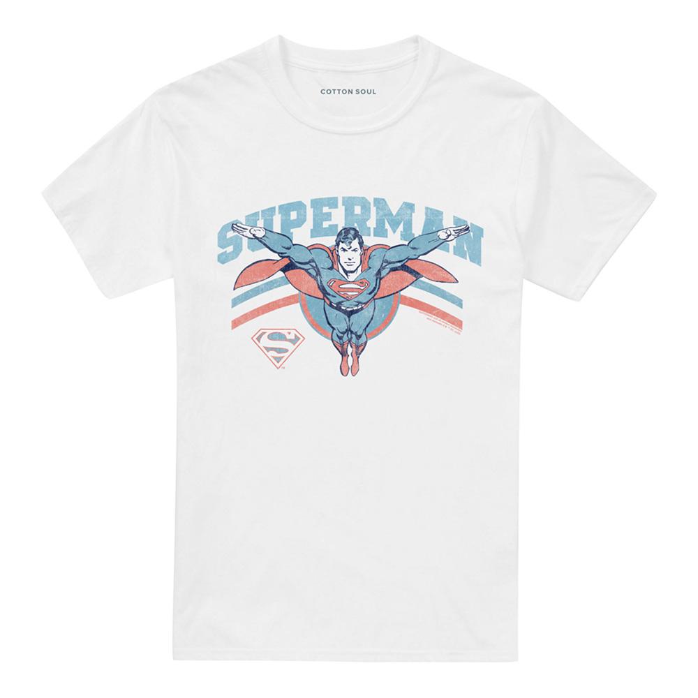 White - Front - Superman Unisex Adult Flying Stripes T-Shirt