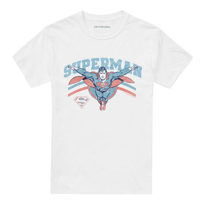 White - Front - Superman Unisex Adult Flying Stripes T-Shirt