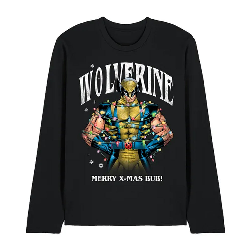 Black - Front - Marvel Womens-Ladies Merry Xmas Bub! Wolverine Long-Sleeved T-Shirt