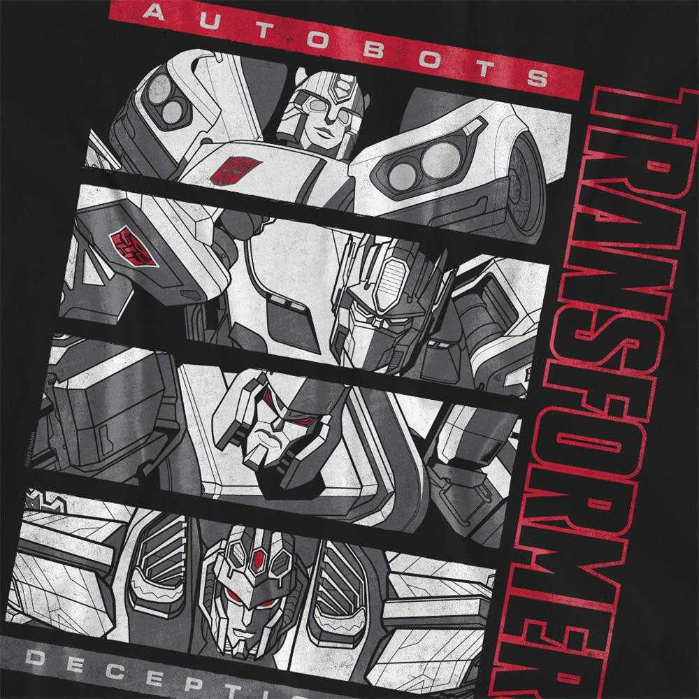 Black - Side - Transformers Womens-Ladies Generations Decepticons Autobots Boxed Logo T-Shirt