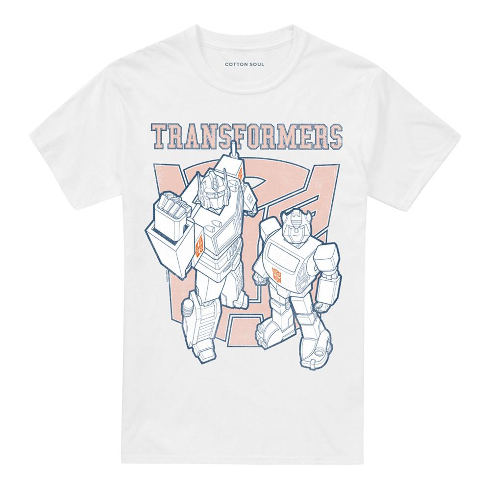 White - Front - Transformers Unisex Adult Generations Optimus Prime & Bumblebee Collegiate T-Shirt