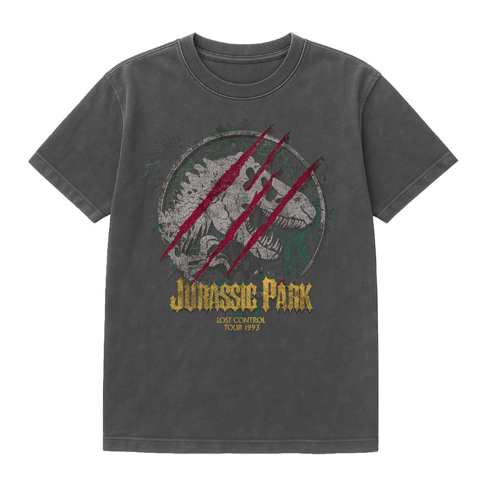 Black - Front - Jurassic Park Unisex Adult Lost Control T-Rex Vintage Wash T-Shirt