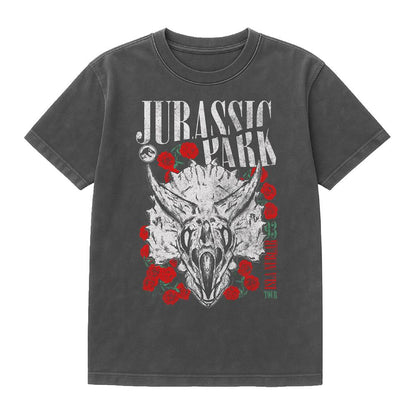 Black - Front - Jurassic Park Unisex Adult Isla Nublar Rose Vintage Wash T-Shirt