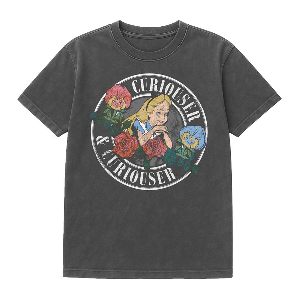Black - Front - Alice In Wonderland Unisex Adult Curiouser Band Vintage Wash T-Shirt