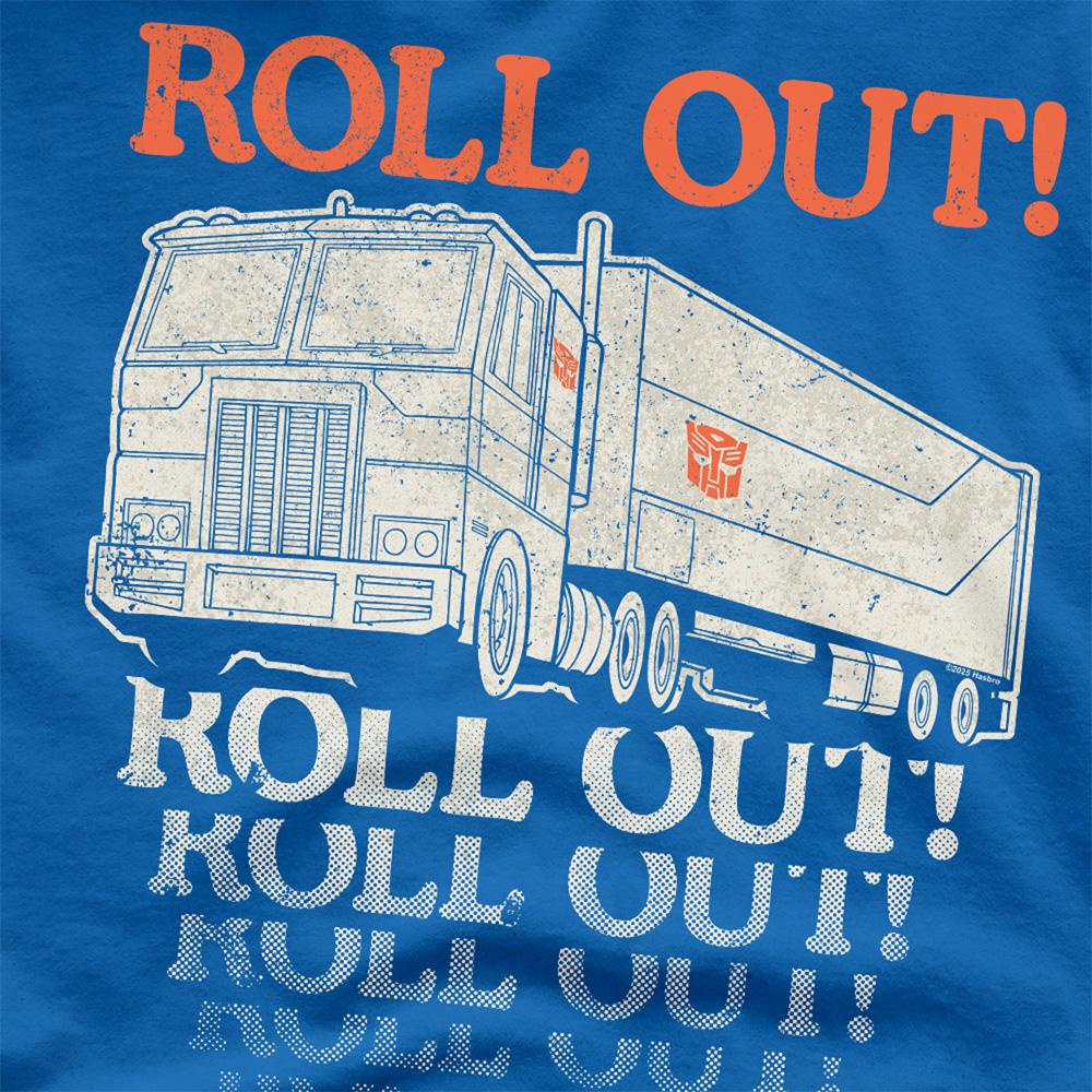 Royal Blue - Side - Transformers Unisex Adult Generations Optimus Roll Out Truck T-Shirt