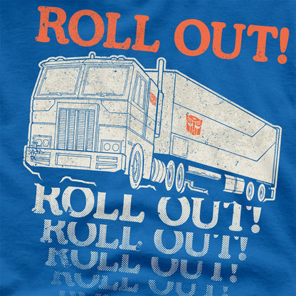 Royal Blue - Side - Transformers Unisex Adult Generations Optimus Roll Out Truck T-Shirt
