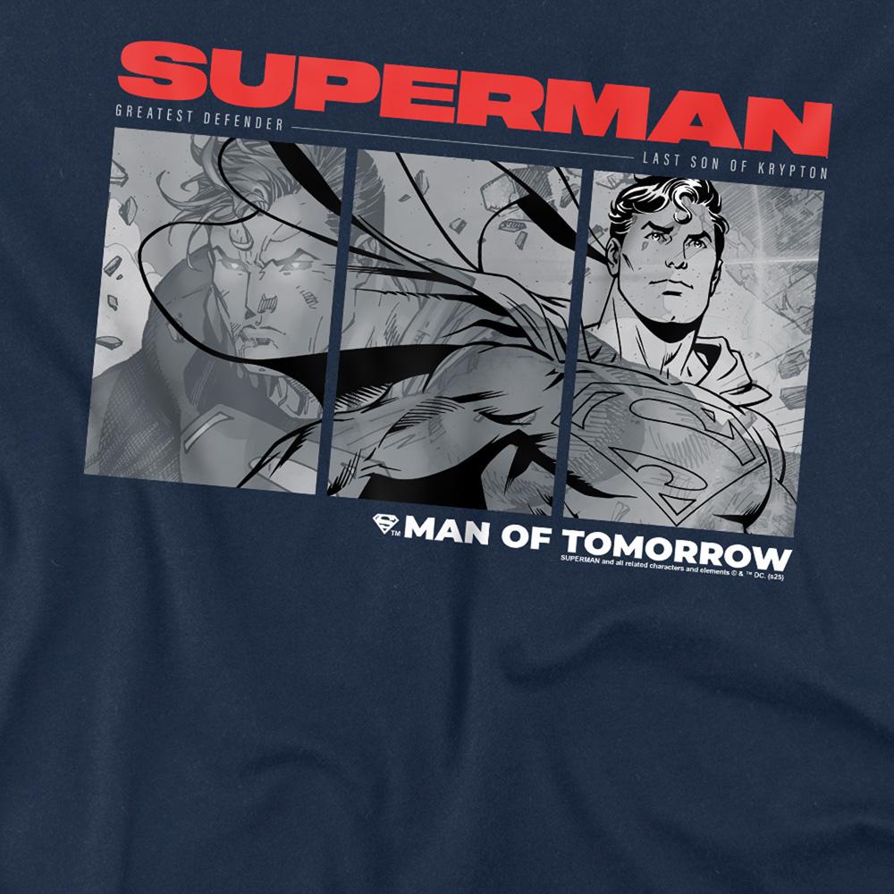 Navy - Side - Superman Man Of Steel Unisex Adult Comic T-Shirt