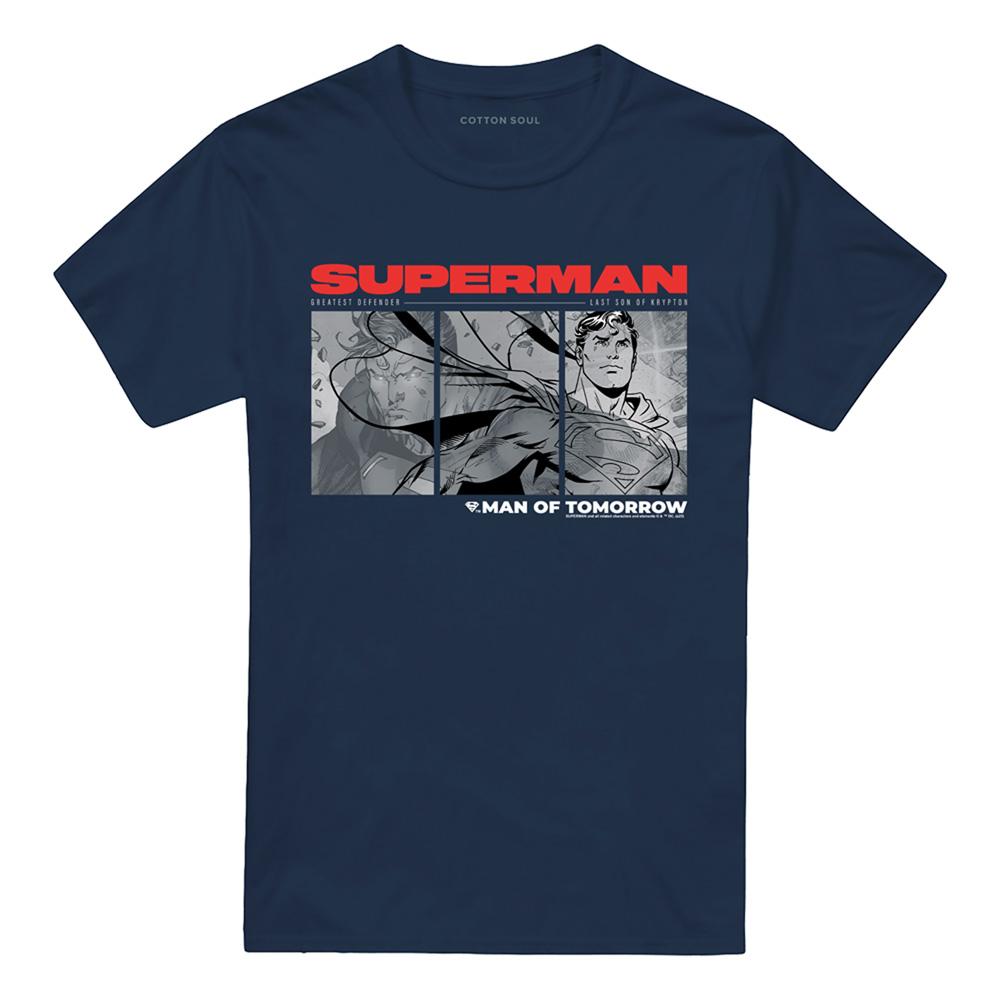 Navy - Front - Superman Man Of Steel Unisex Adult Comic T-Shirt