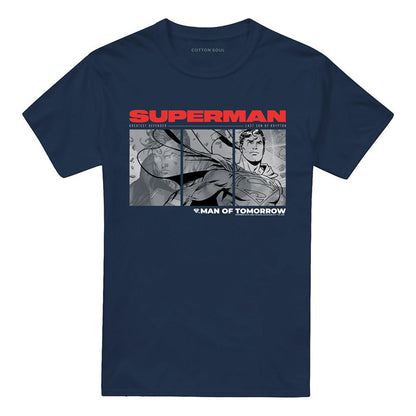 Navy - Front - Superman Man Of Steel Unisex Adult Comic T-Shirt