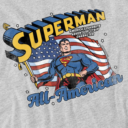 Athletic - Side - Superman Unisex Adult Retro American Flag Heather T-Shirt