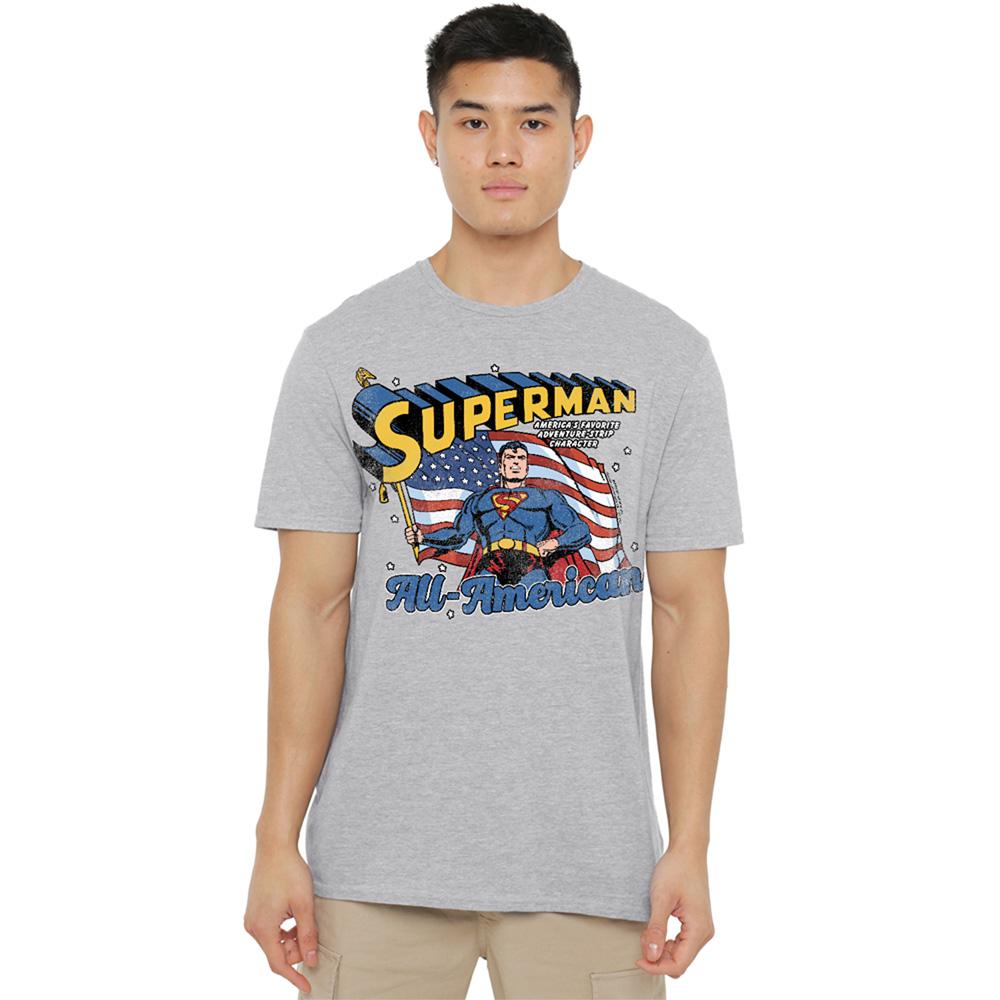 Athletic - Lifestyle - Superman Unisex Adult Retro American Flag Heather T-Shirt