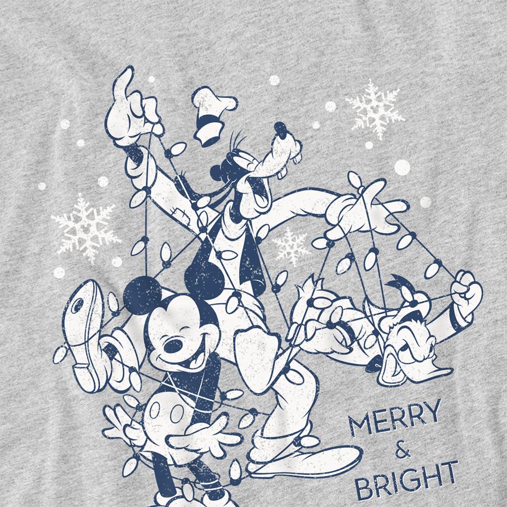 Athletic - Side - Disney Unisex Adult Merry, Bright And Tied Up In Lights Mickey Mouse Vintage Heather Christmas T-Shirt