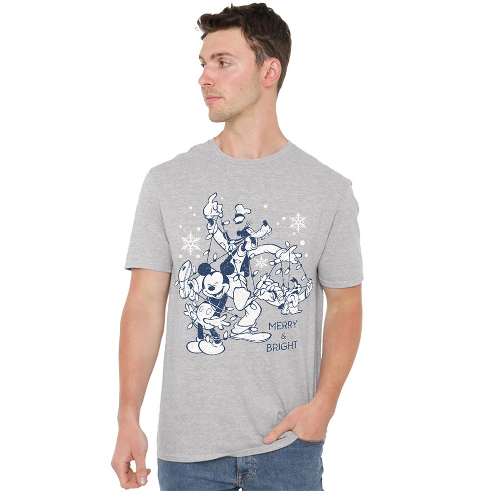 Athletic - Front - Disney Unisex Adult Merry, Bright And Tied Up In Lights Mickey Mouse Vintage Heather Christmas T-Shirt