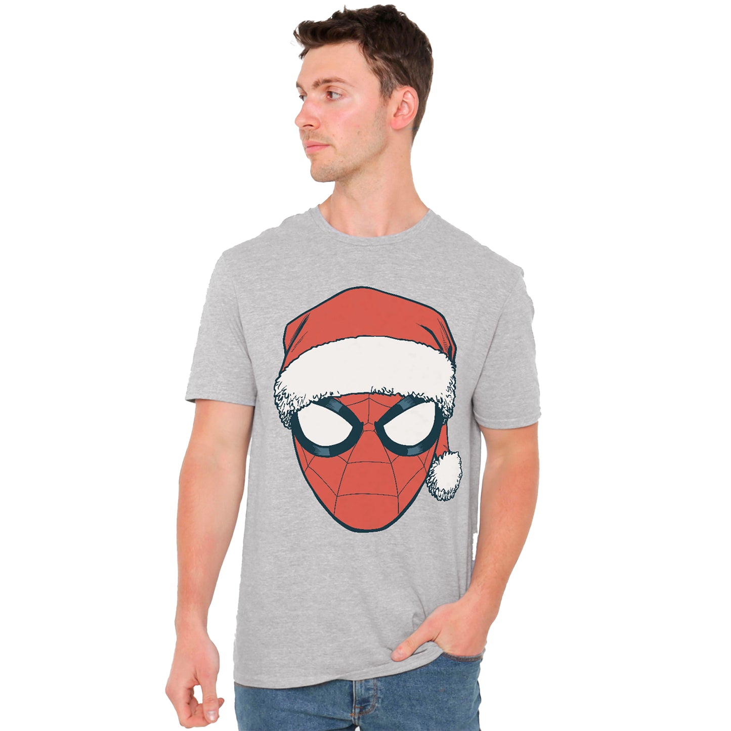 Athletic - Lifestyle - Spider-Man Unisex Adult Santa Hat Heather Christmas T-Shirt