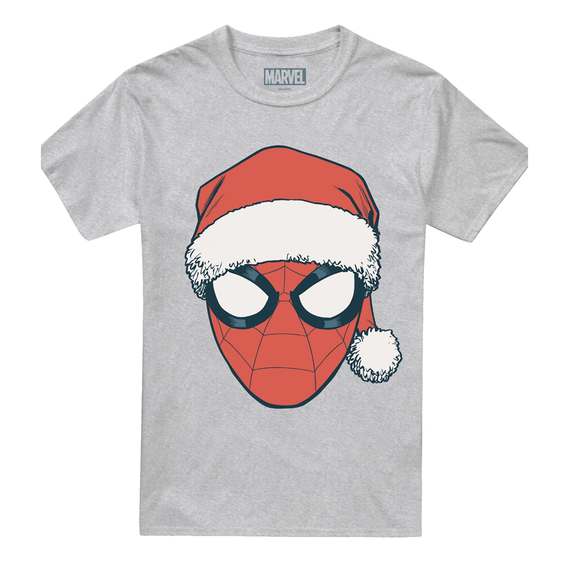 Athletic - Front - Spider-Man Unisex Adult Santa Hat Heather Christmas T-Shirt