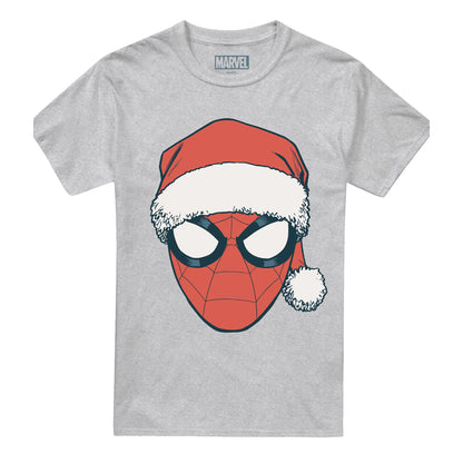 Athletic - Front - Spider-Man Unisex Adult Santa Hat Heather Christmas T-Shirt