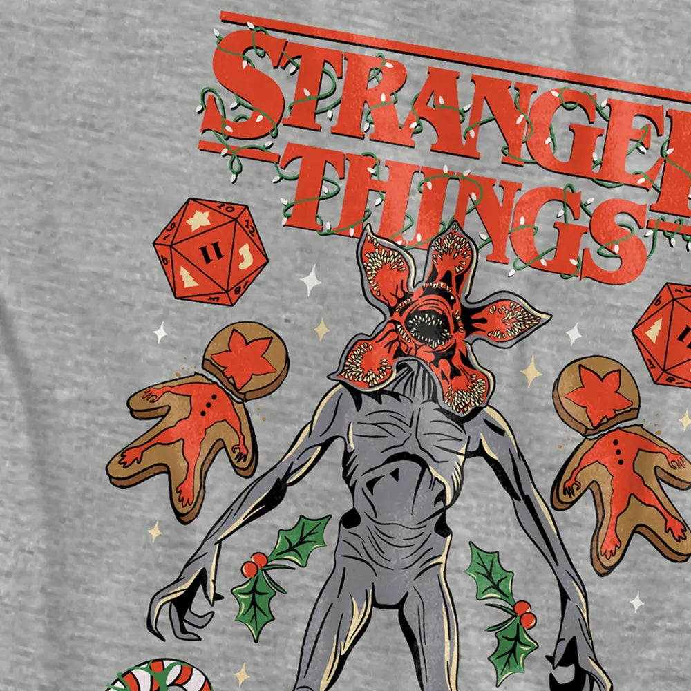 Athletic - Side - Stranger Things 4 Unisex Adult Demogorgon Dice, Canes & Cookies Heather Christmas T-Shirt