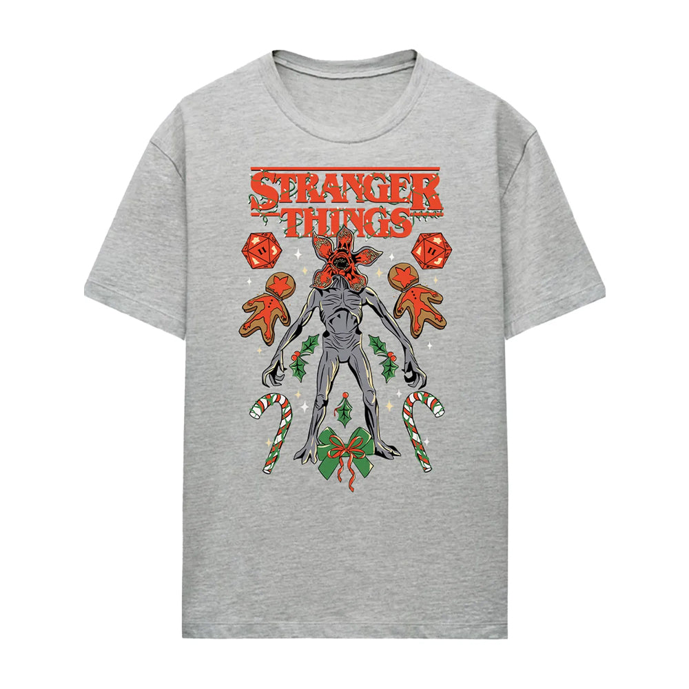 Athletic - Front - Stranger Things 4 Unisex Adult Demogorgon Dice, Canes & Cookies Heather Christmas T-Shirt