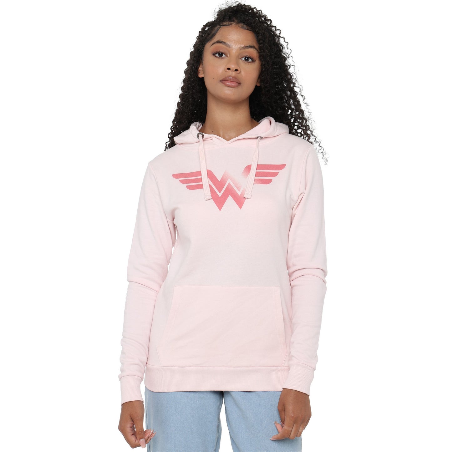 Pale Pink - Side - Wonder Woman Womens-Ladies Logo Hoodie
