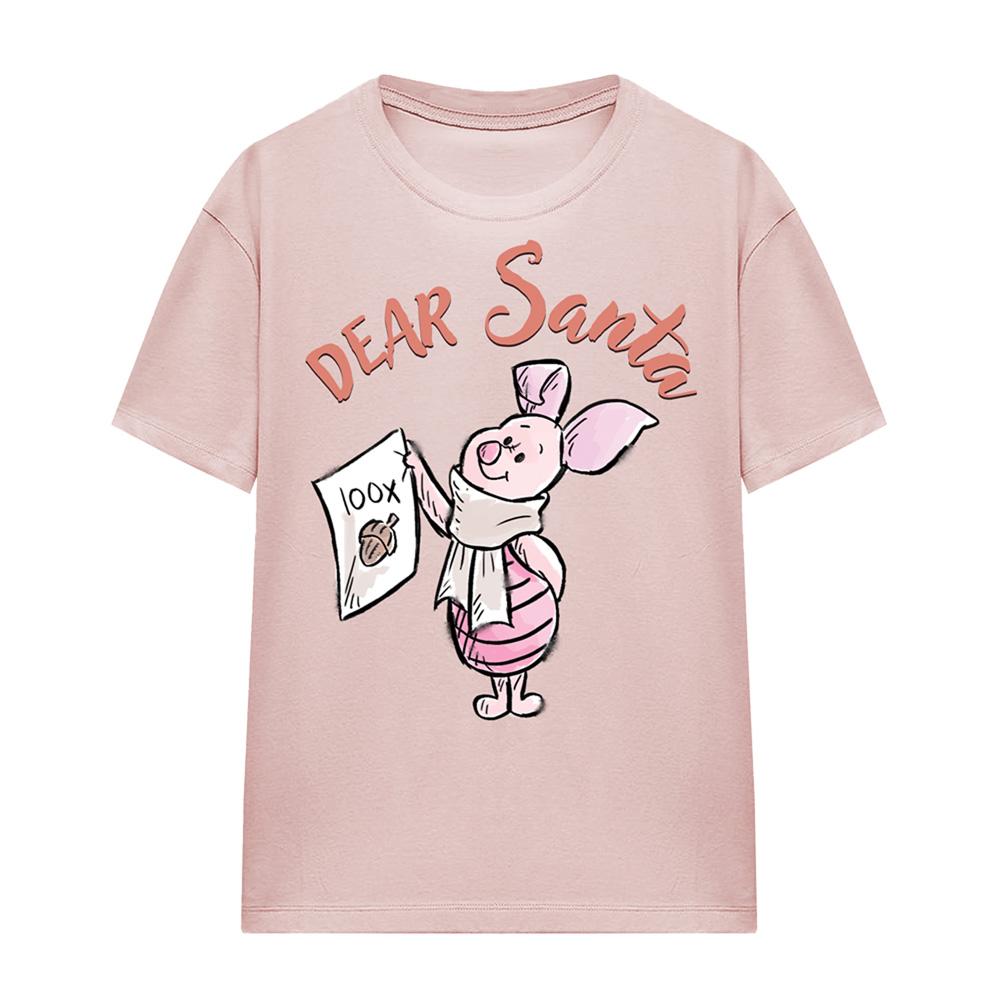 Pink - Front - Winnie the Pooh Womens-Ladies Dear Santa Piglet Christmas T-Shirt