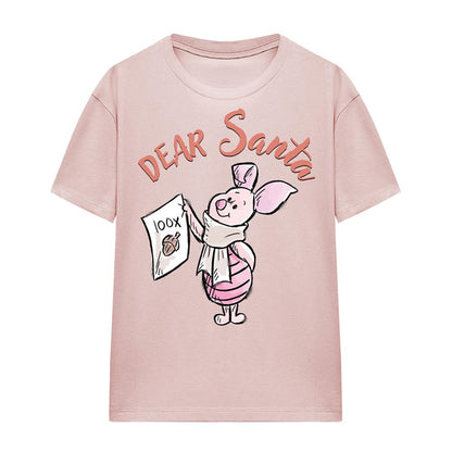 Pink - Front - Winnie the Pooh Womens-Ladies Dear Santa Piglet Christmas T-Shirt