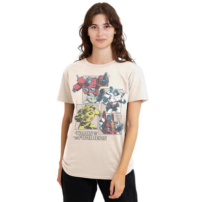 Natural - Pack Shot - Transformers Womens-Ladies Generations Retro Comic Grid T-Shirt