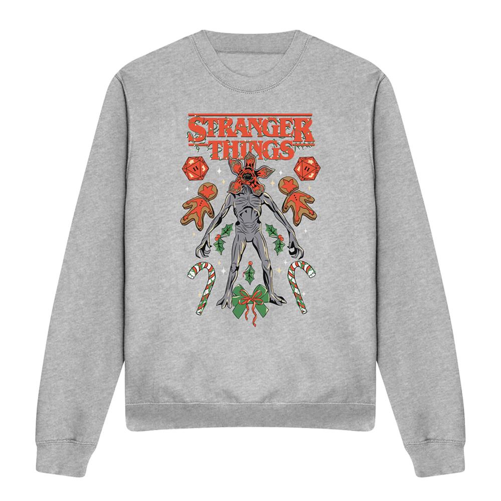 Athletic - Front - Stranger Things 4 Unisex Adult Demogorgon Dice, Canes & Cookies Heather Christmas Sweatshirt