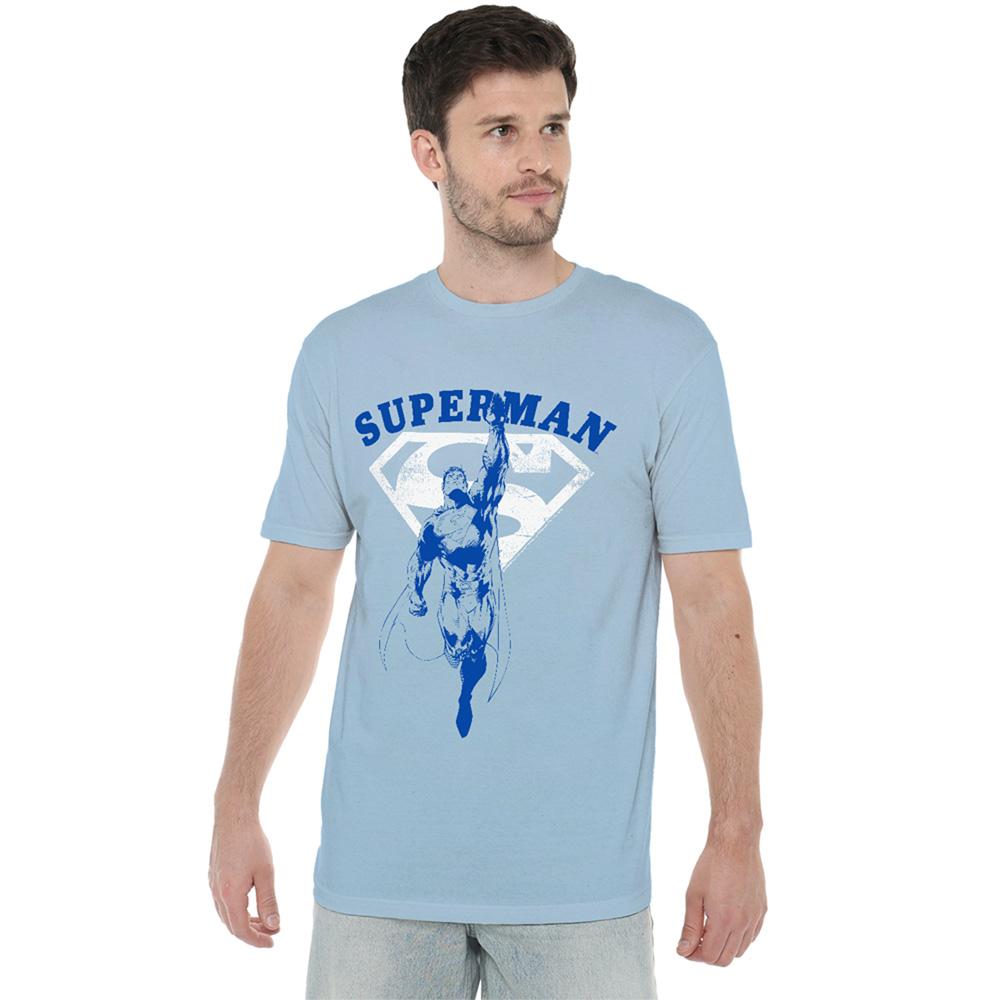 Light Blue - Lifestyle - Superman Unisex Adult Flying Outline T-Shirt